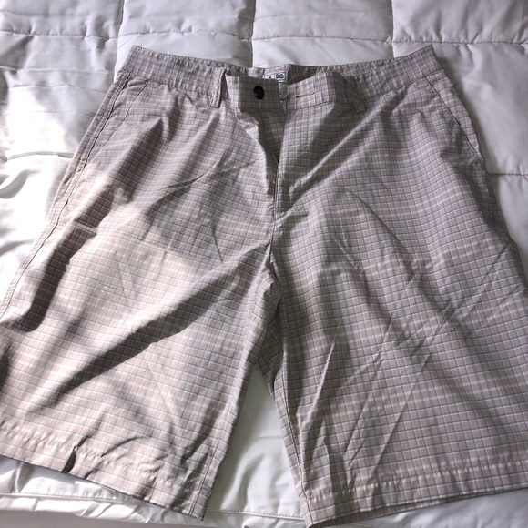 3 pair shorts 1-tan A&E large, 2-plaid adidas large, 3-blue Nike large. - Picture 2 of 3